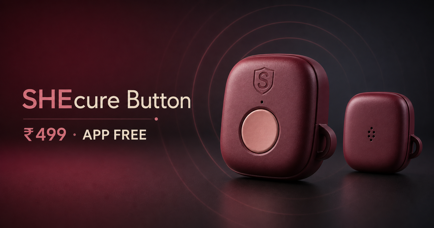 SHEcure Bluetooth safety button in burgundy